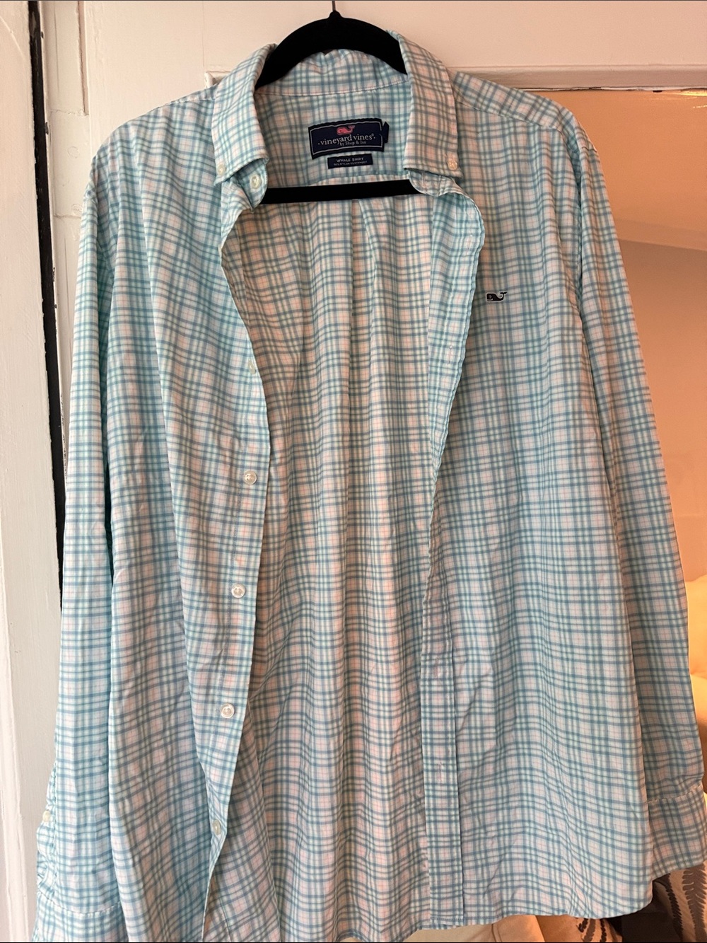 Vineyard Vines Light Blue & White Plaid Button-Up Whale Shirt